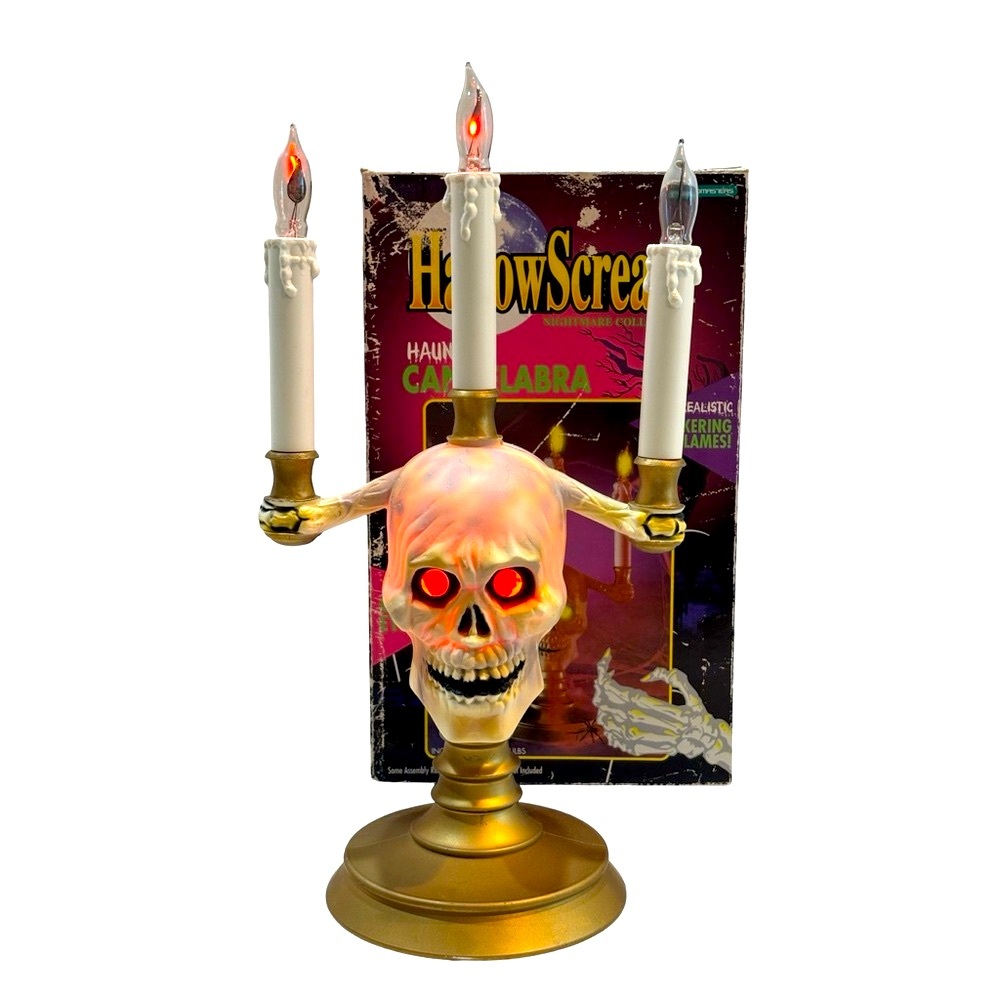 Haunted Hallow Scream 90s‎ Halloween Skull Candelabra Red Eyes and Flame Lights